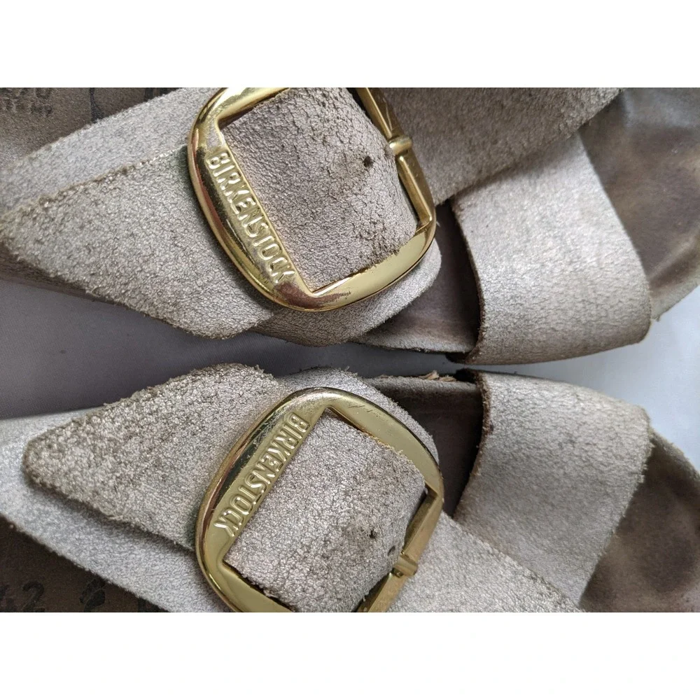 Birkenstock Siena Big Buckle Metallic Taupe Suede Slide Sandals Womens 42 L11 M9